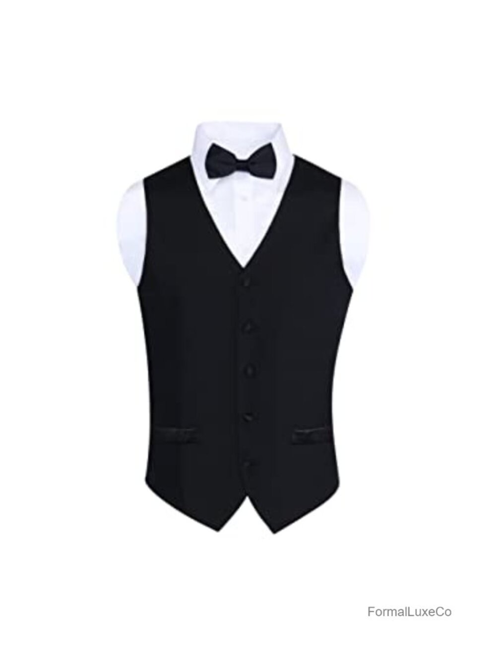 100% Wool Tuxedo Vest & Satin Pre-Tied Bow Tie Set Formal Waistcoat